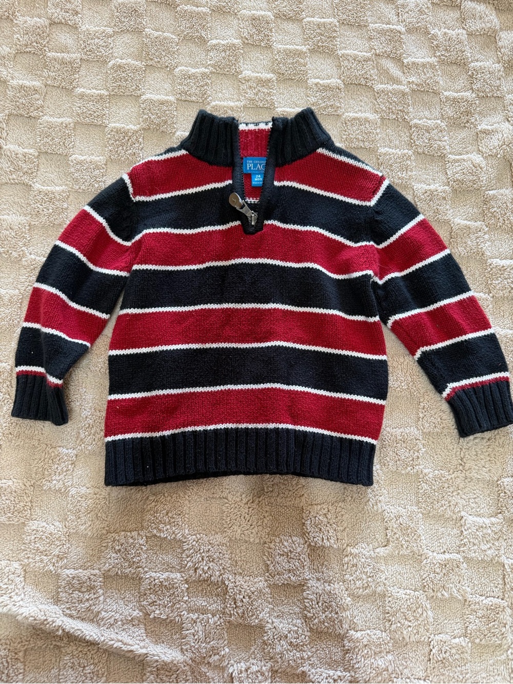 The Children’s Place Toddler Boys Striped Quarter Zip Sweater 24 Months